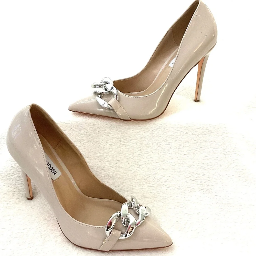 NUDE TAUPE STEVE MADDEN ZILDA DRESSY POINTED TOE HIGH HEEL SHOE Sz 6.5 - Picture 2 of 16